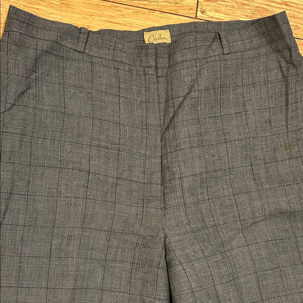 Caslon Gray Wool Blend Business Casual Windowpane Plaid Women's Trousers